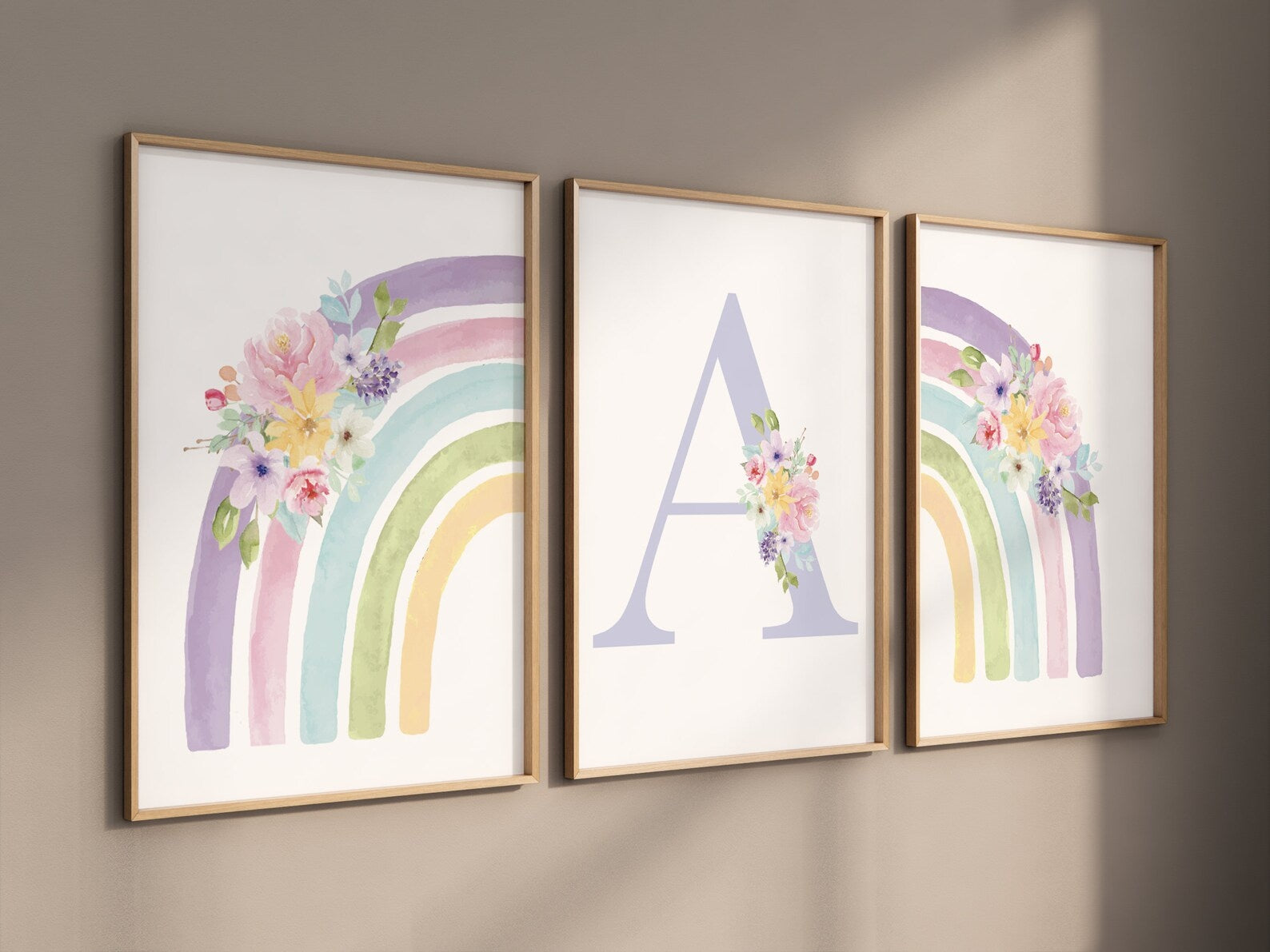 Cuadros Decorativos infantiles Modernos Arcoiris con flores y nombre