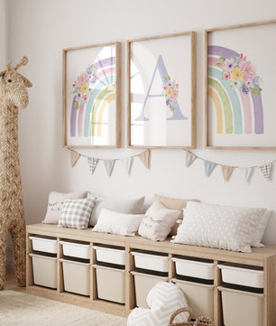 Cuadros Decorativos infantiles Modernos Arcoiris con flores y nombre