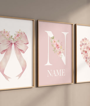Cuadros Decorativos infantiles Modernos Moño con flores corazon y nombre