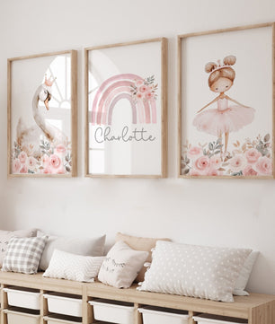 Cuadros Decorativos infantiles Modernos Flores, bailarina, cisne, arcoiris y nombre