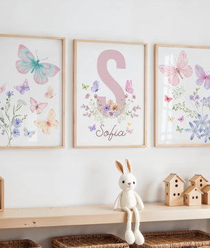 Cuadros Decorativos infantiles Modernos Flores de mariposas con nombre