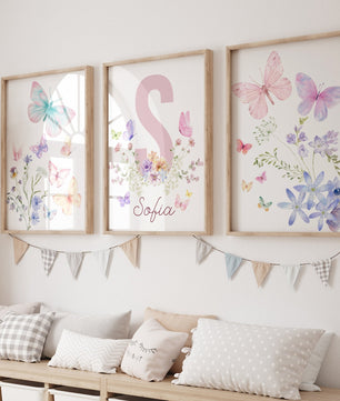 Cuadros Decorativos infantiles Modernos Flores de mariposas con nombre