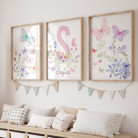 Cuadros Decorativos infantiles Modernos Flores de mariposas con nombre