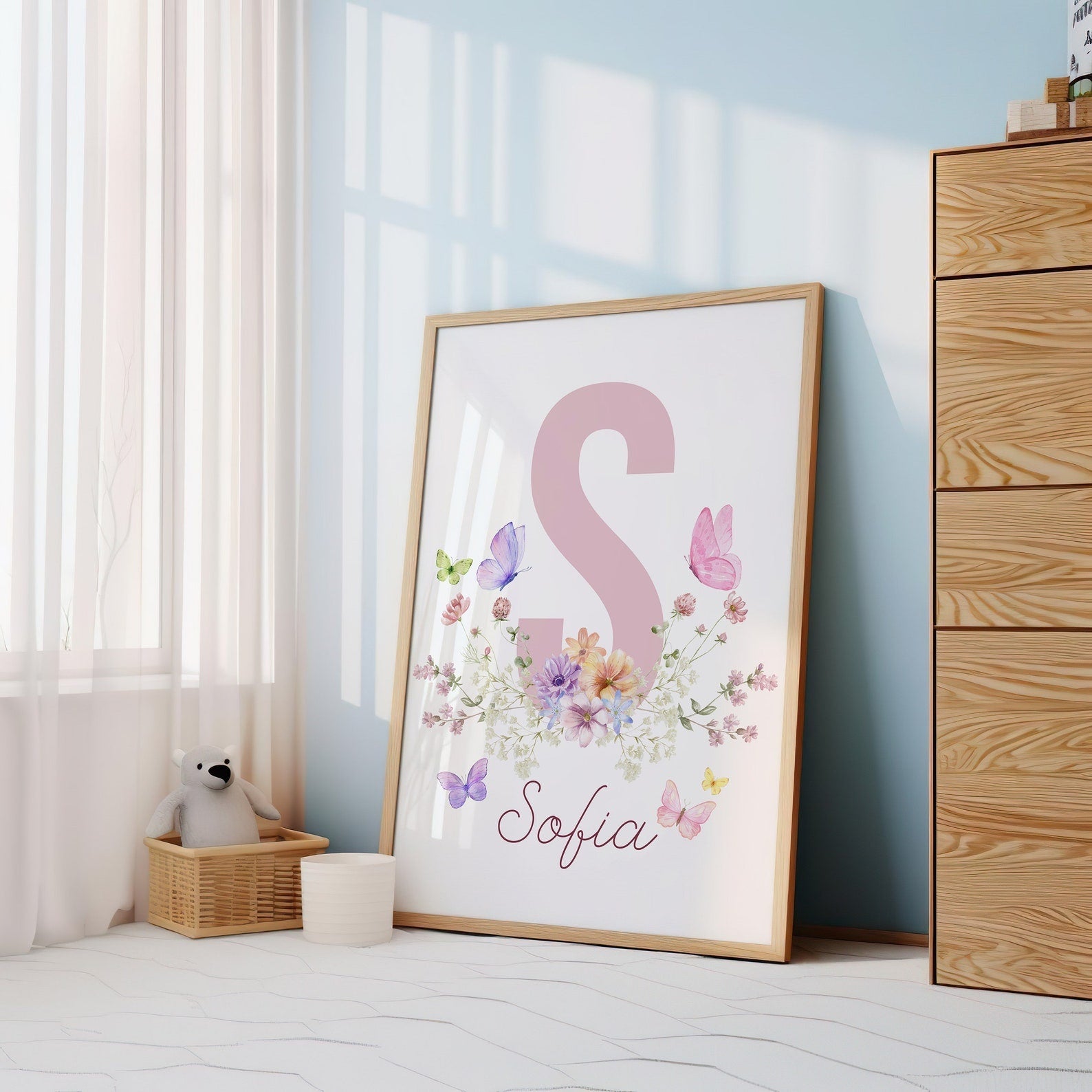 Cuadros Decorativos infantiles Modernos Flores de mariposas con nombre