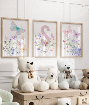 Cuadros Decorativos infantiles Modernos Flores de mariposas con nombre