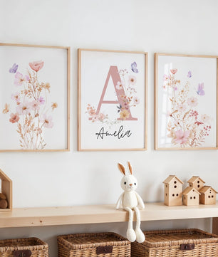 Cuadros Decorativos infantiles Modernos Flores acuarela con nombre