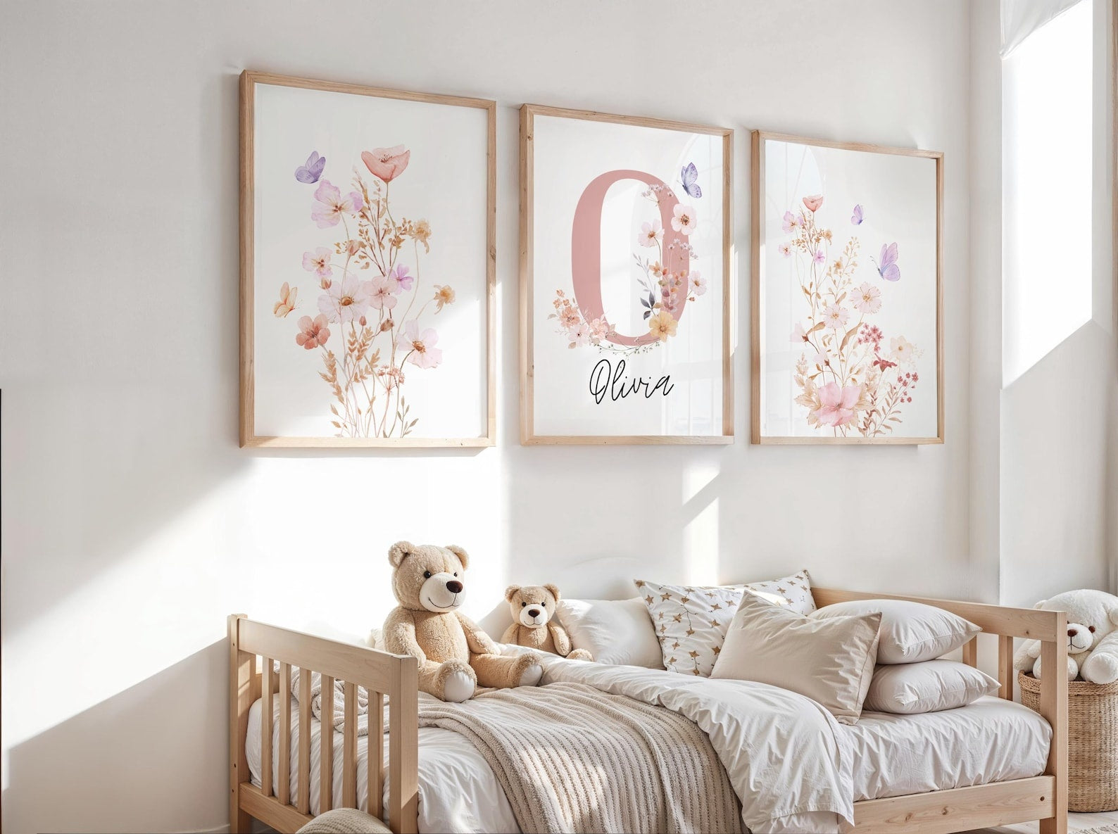 Cuadros Decorativos infantiles Modernos Flores acuarela con nombre