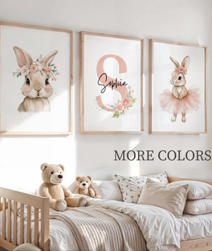 Cuadros Decorativos infantiles Modernos Coneja con flores y tutu con nombre