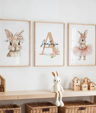 Cuadros Decorativos infantiles Modernos Coneja con flores y tutu con nombre