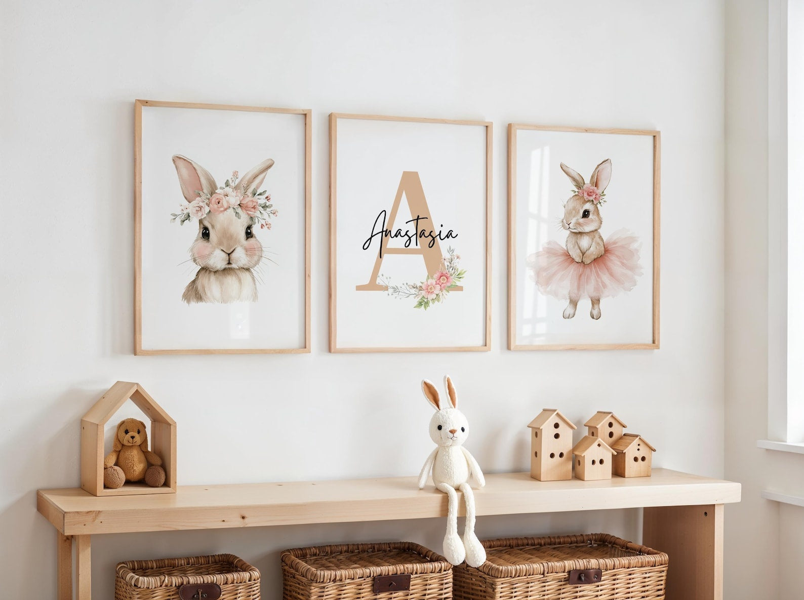 Cuadros Decorativos infantiles Modernos Coneja con flores y tutu con nombre