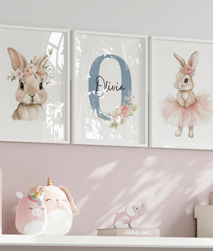 Cuadros Decorativos infantiles Modernos Coneja con flores y tutu con nombre