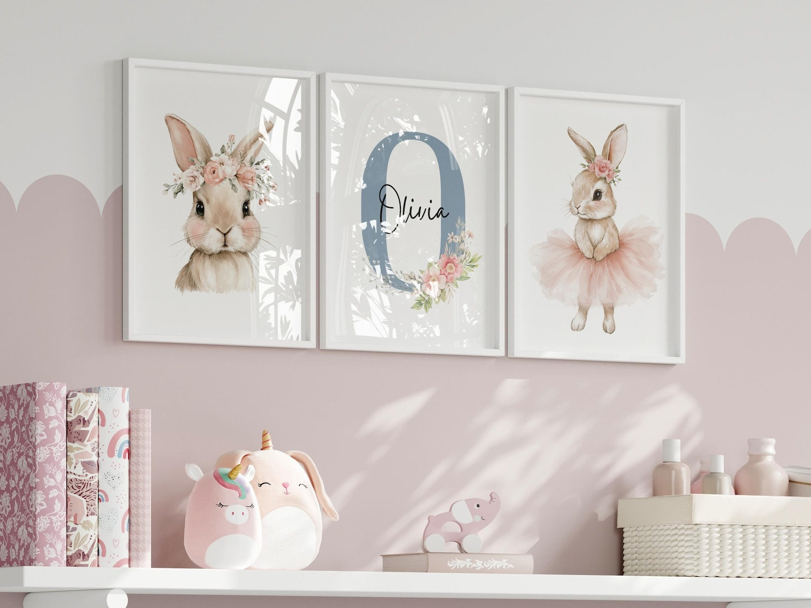 Cuadros Decorativos infantiles Modernos Coneja con flores y tutu con nombre