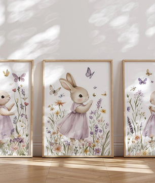Cuadros Decorativos infantiles Modernos Coneja moradas en jardin