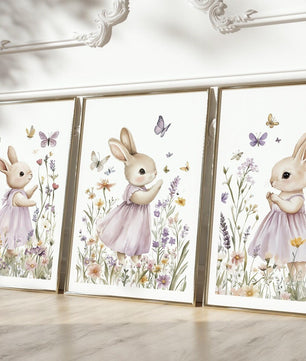 Cuadros Decorativos infantiles Modernos Coneja moradas en jardin