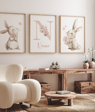 Cuadros Decorativos infantiles Modernos Coneja con flores y nombre