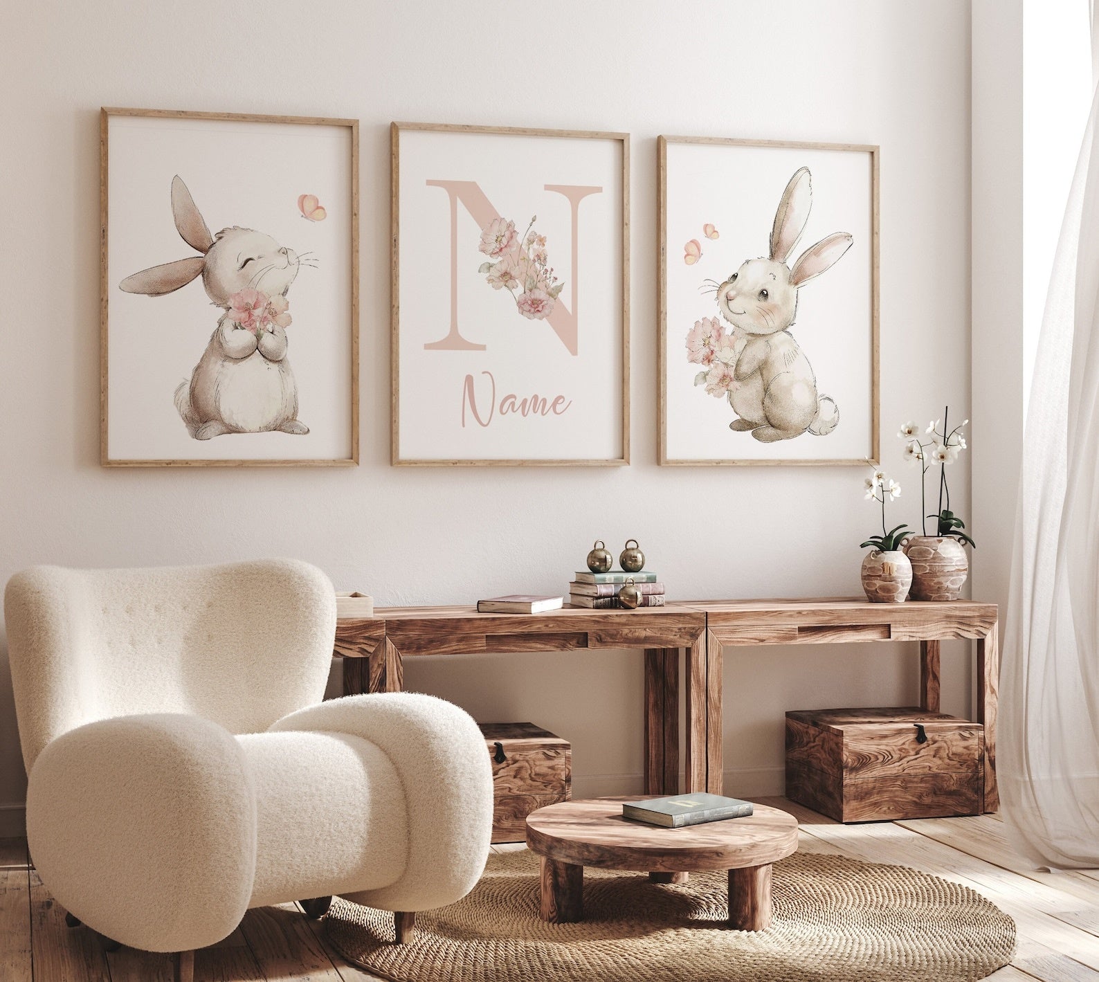 Cuadros Decorativos infantiles Modernos Coneja con flores y nombre