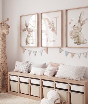 Cuadros Decorativos infantiles Modernos Coneja con flores y nombre