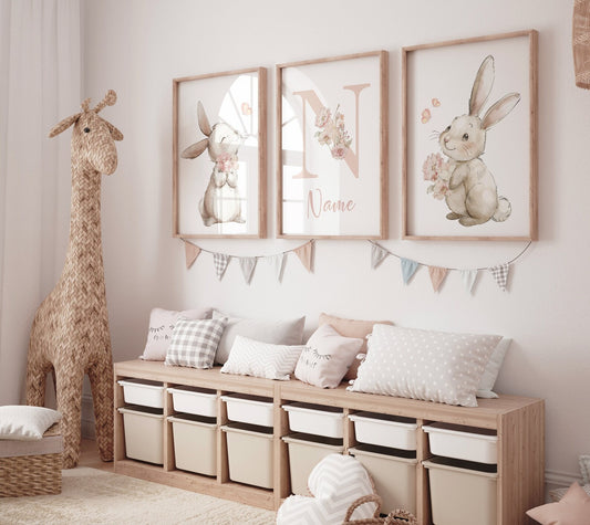 Cuadros Decorativos infantiles Modernos Coneja con flores y nombre