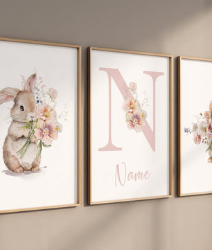 Cuadros Decorativos infantiles Modernos Coneja con flores y nombre 2