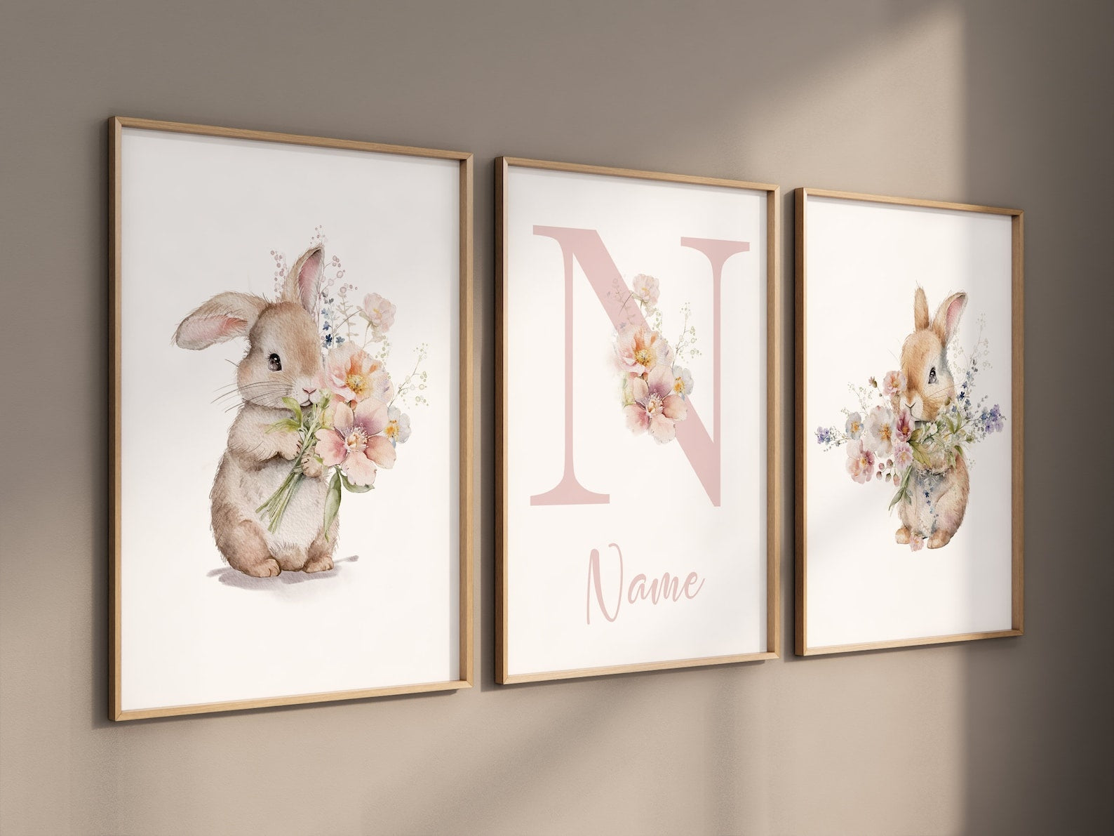 Cuadros Decorativos infantiles Modernos Coneja con flores y nombre 2