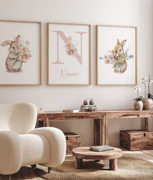 Cuadros Decorativos infantiles Modernos Coneja con flores y nombre 2