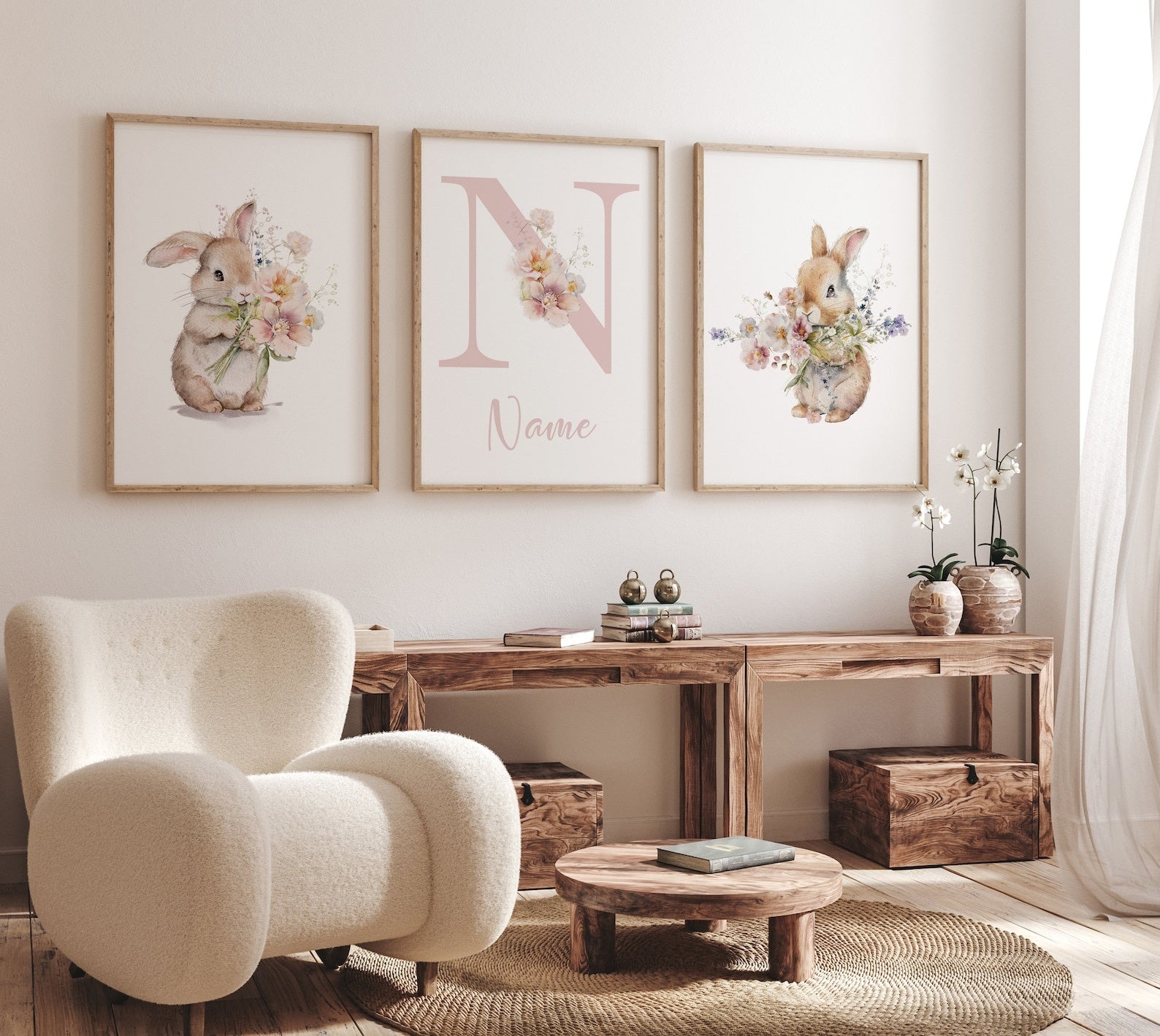 Cuadros Decorativos infantiles Modernos Coneja con flores y nombre 2
