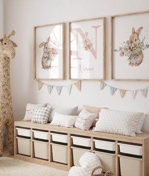 Cuadros Decorativos infantiles Modernos Coneja con flores y nombre 2