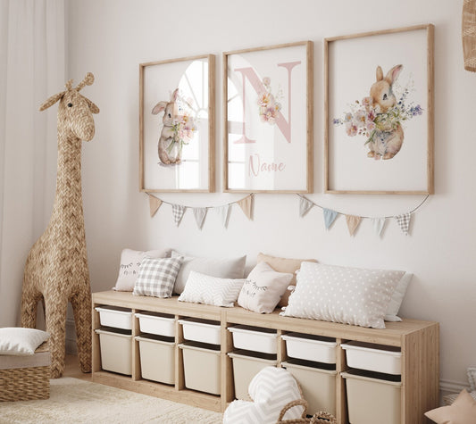 Cuadros Decorativos infantiles Modernos Coneja con flores y nombre 2