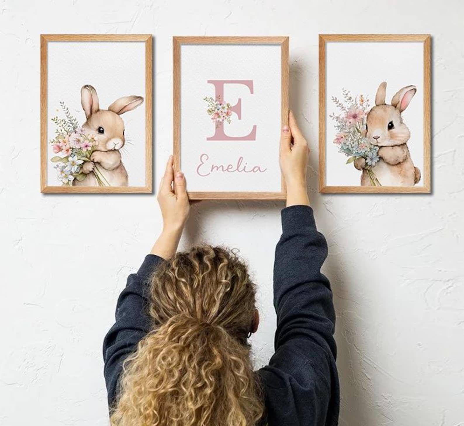 Cuadros Decorativos infantiles Modernos Coneja con flores y nombre personalizado