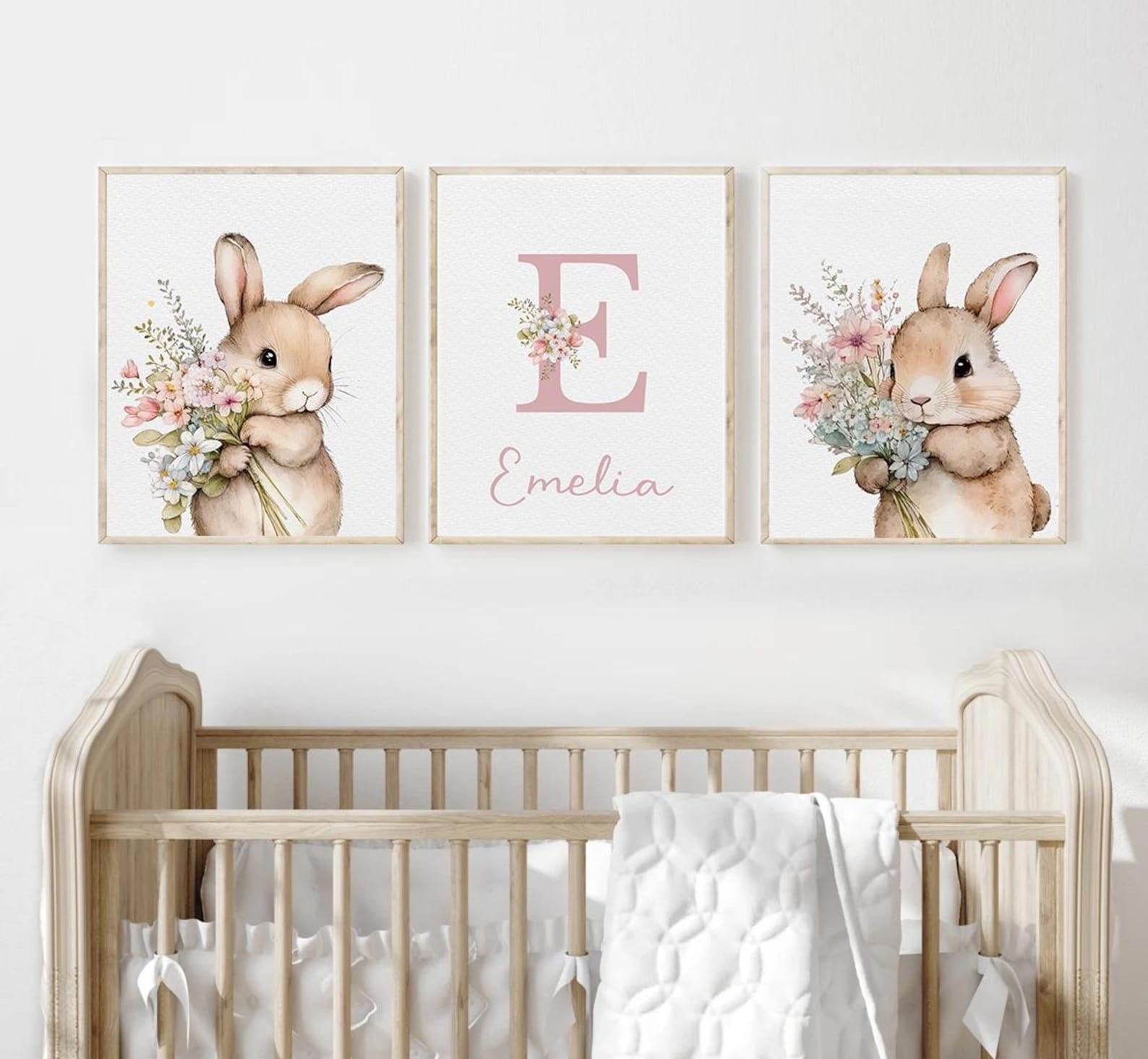 Cuadros Decorativos infantiles Modernos Coneja con flores y nombre personalizado