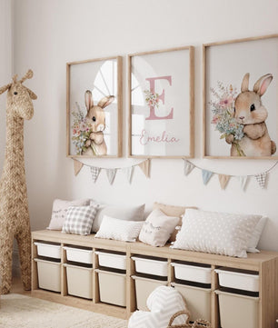 Cuadros Decorativos infantiles Modernos Coneja con flores y nombre personalizado