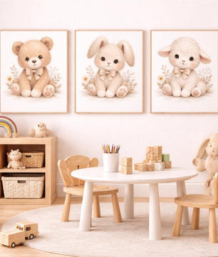 Cuadros Decorativos infantiles Modernos Coneja, osita y oveja tiernas