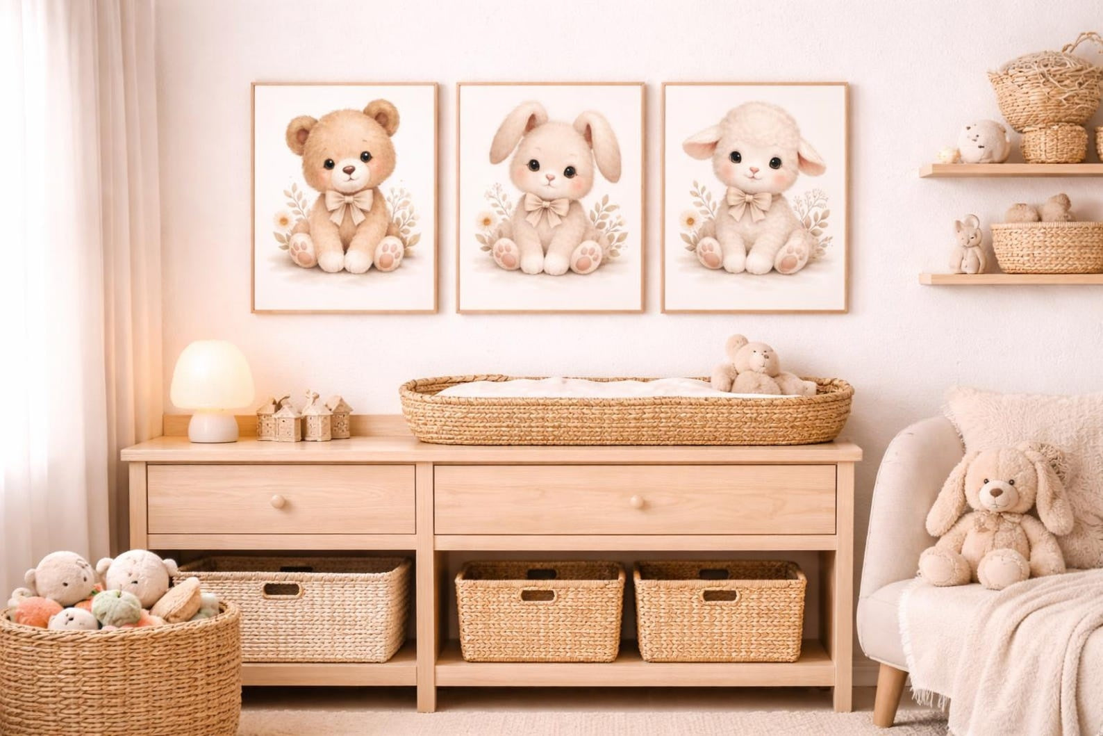 Cuadros Decorativos infantiles Modernos Coneja, osita y oveja tiernas
