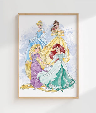 Cuadros Decorativos infantiles Modernos de princesas en acuarela con nombre