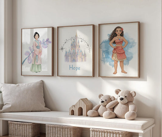 Cuadros Decorativos infantiles Modernos de princesas personalizadas con nombre