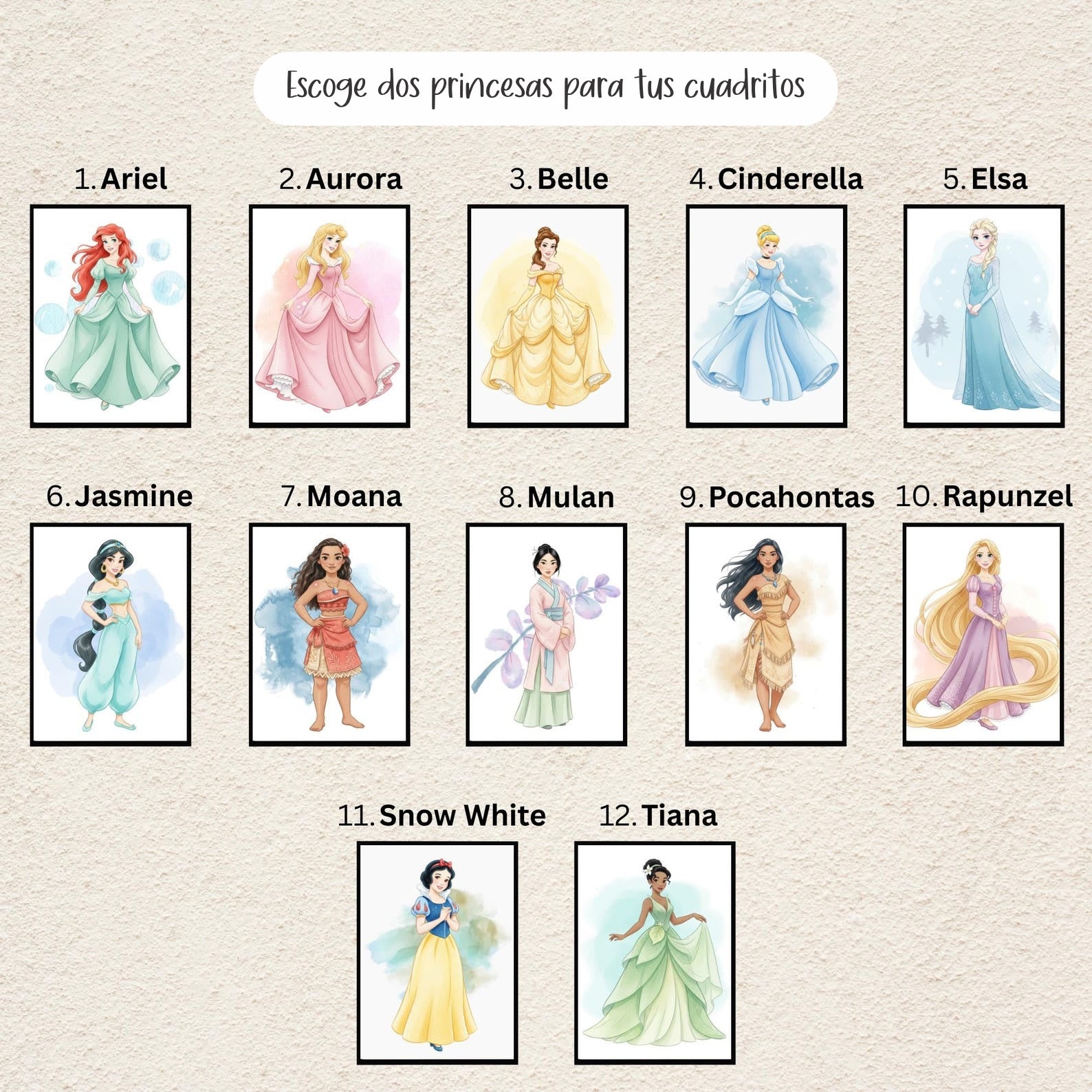 Cuadros Decorativos infantiles Modernos de princesas personalizadas con nombre
