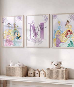 Cuadros Decorativos infantiles Modernos de princesas  con nombre moradas