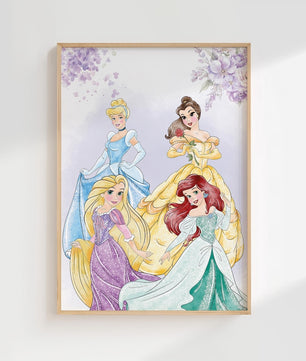 Cuadros Decorativos infantiles Modernos de princesas  con nombre moradas