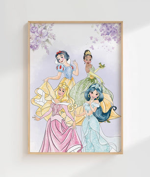 Cuadros Decorativos infantiles Modernos de princesas  con nombre moradas