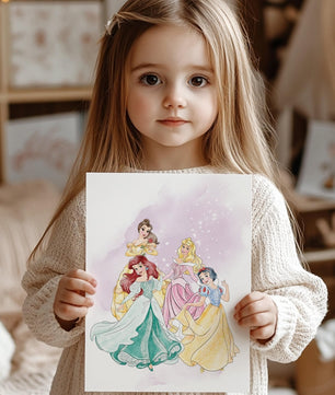 Cuadros Decorativos infantiles Modernos de princesas  con nombre personalizadas acuarela