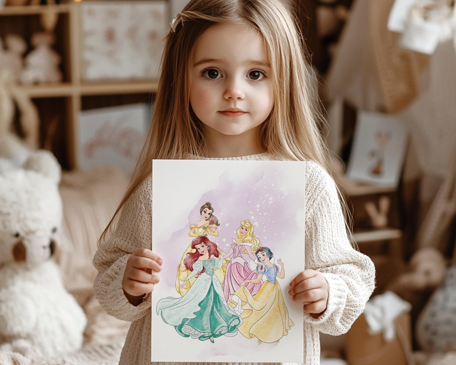 Cuadros Decorativos infantiles Modernos de princesas  con nombre personalizadas acuarela