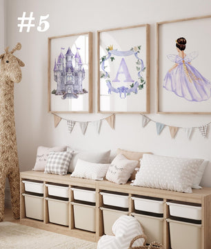 Cuadros Decorativos infantiles Modernos de princesas castillo e inicial
