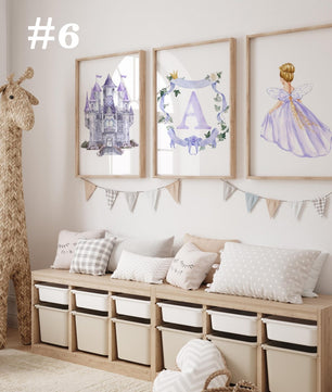 Cuadros Decorativos infantiles Modernos de princesas castillo e inicial