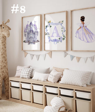 Cuadros Decorativos infantiles Modernos de princesas castillo e inicial