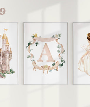 Cuadros Decorativos infantiles Modernos de princesas castillo e inicial