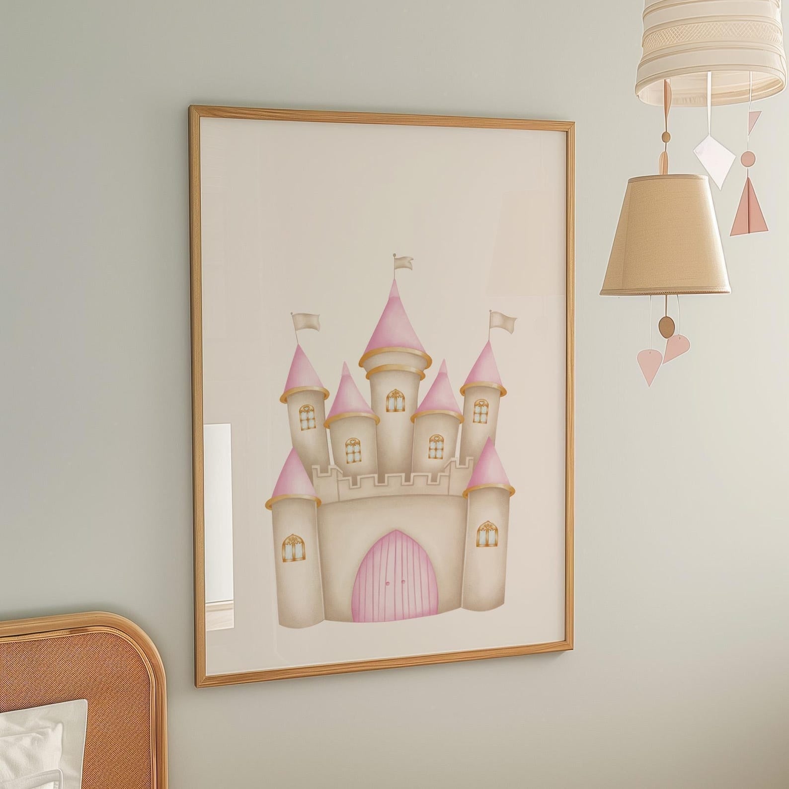 Cuadros Decorativos infantiles Modernos de princesas ilustracion castillo, carrueaje y nombre