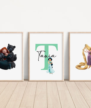 Cuadros Decorativos infantiles Modernos de princesas diseños variados con nombre