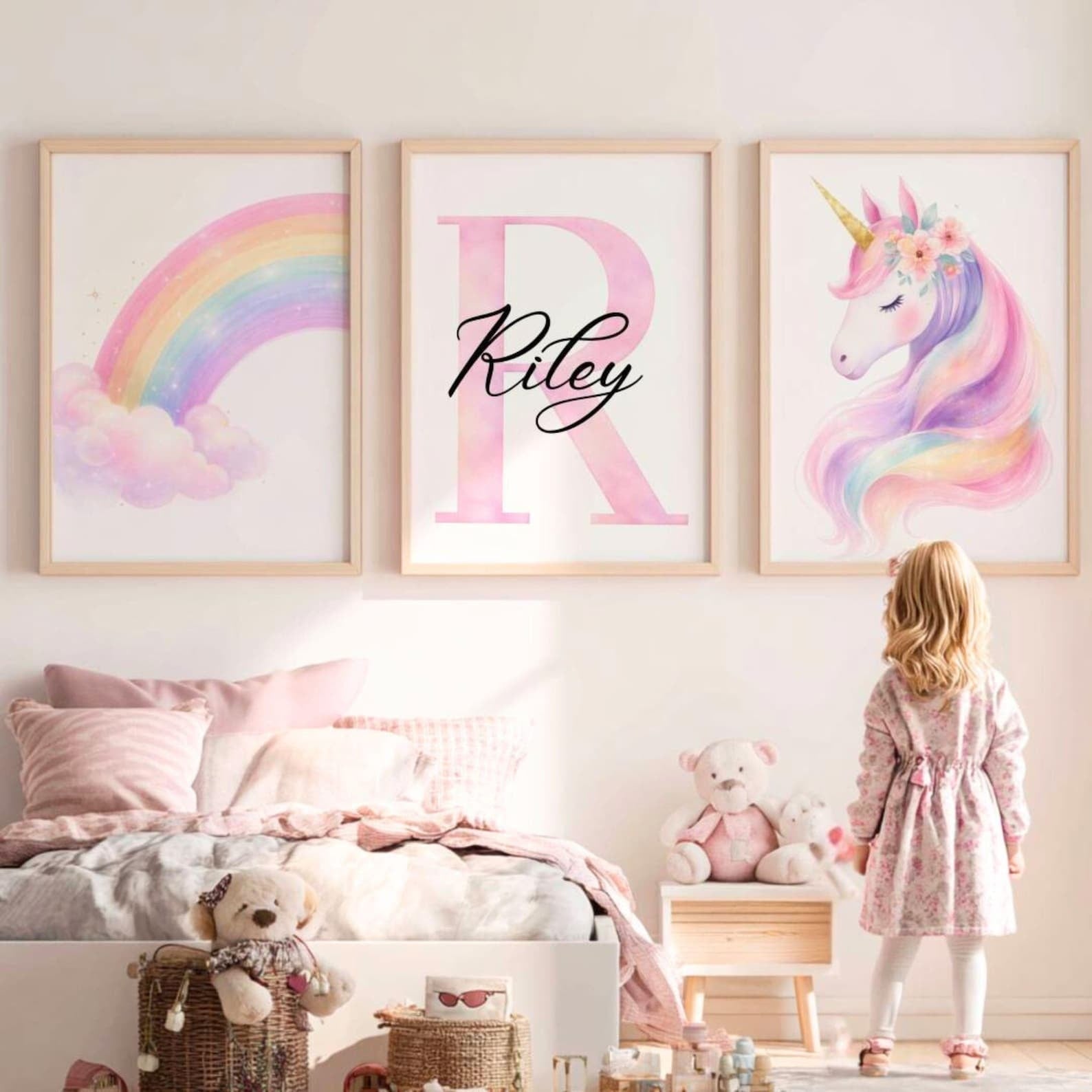 Cuadros Decorativos infantiles Modernos de princesas arcoiris y unicornio