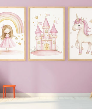 Cuadros Decorativos infantiles Modernos de princesas Castillo, unicornio