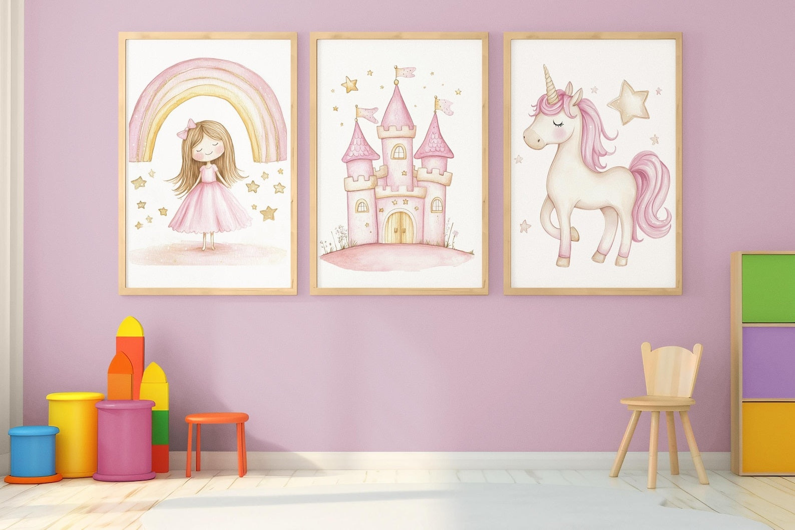 Cuadros Decorativos infantiles Modernos de princesas Castillo, unicornio